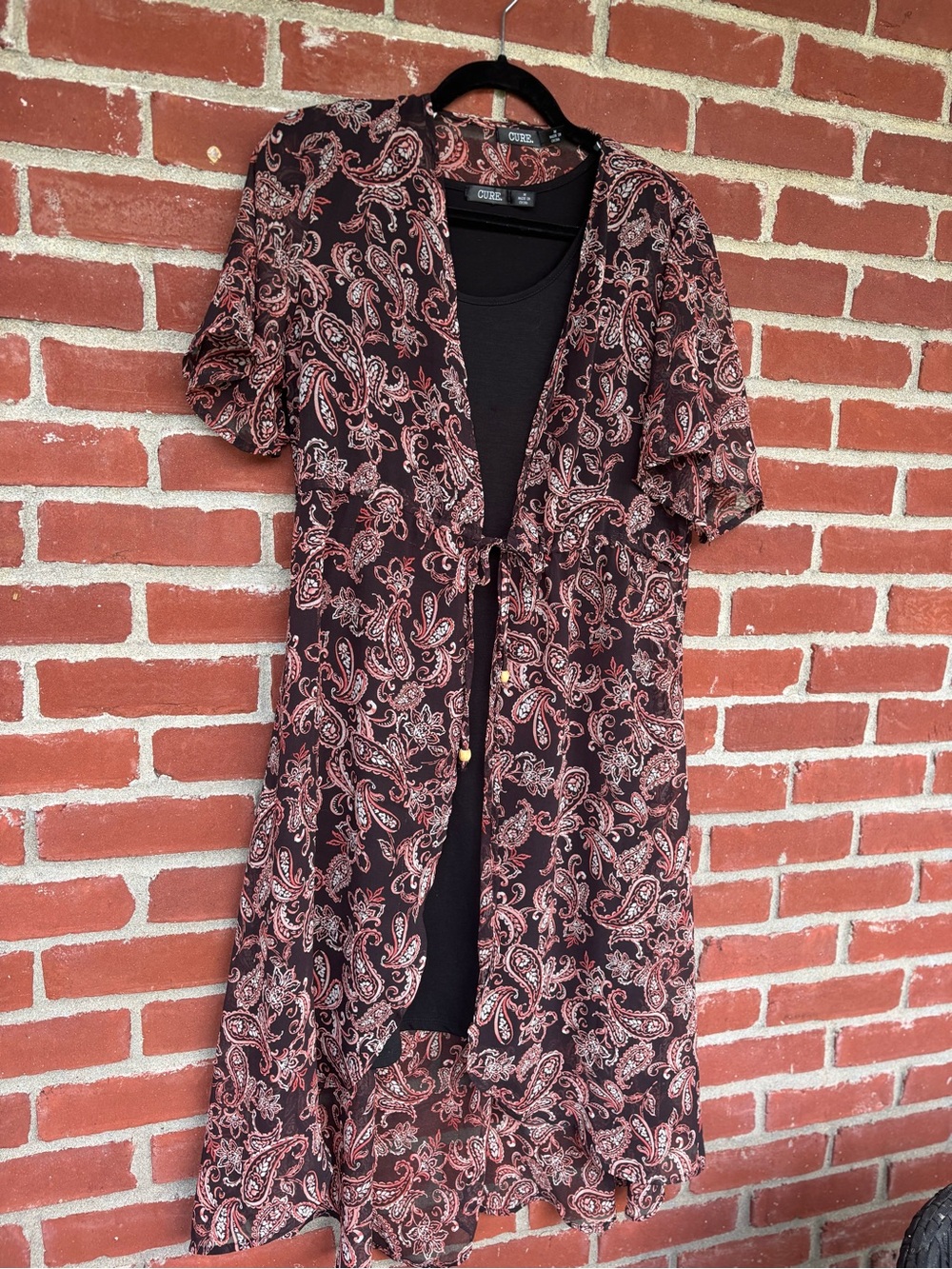 Cure. Black Dress with Paisley Tie-Front Duster
